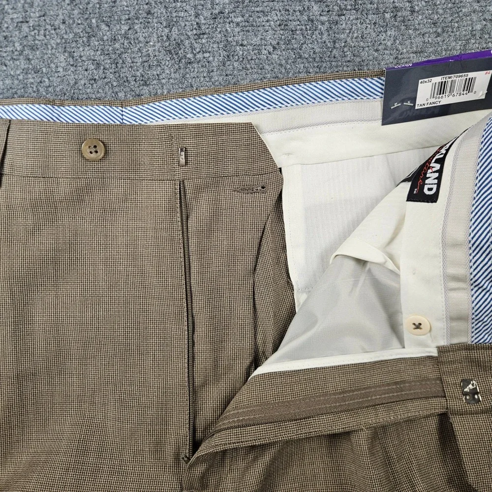 Kirkland Signature Mens 40x32 Wool Pleated Dress Slacks Tan Fancy Cuffed 709655